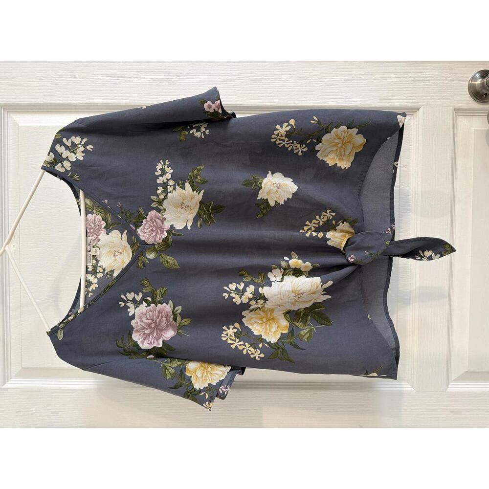 Nine Britton Floral Tie-Front Blouse, Size Large